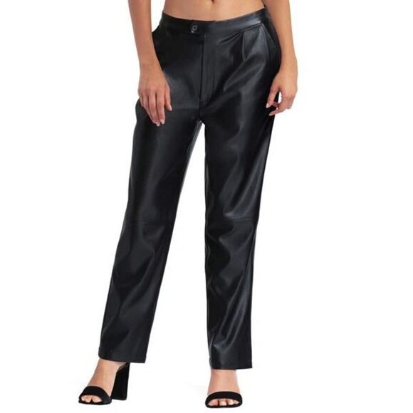 NWT Halston Faux Leather Straight Leg Pants‎ Size M - Picture 1 of 15